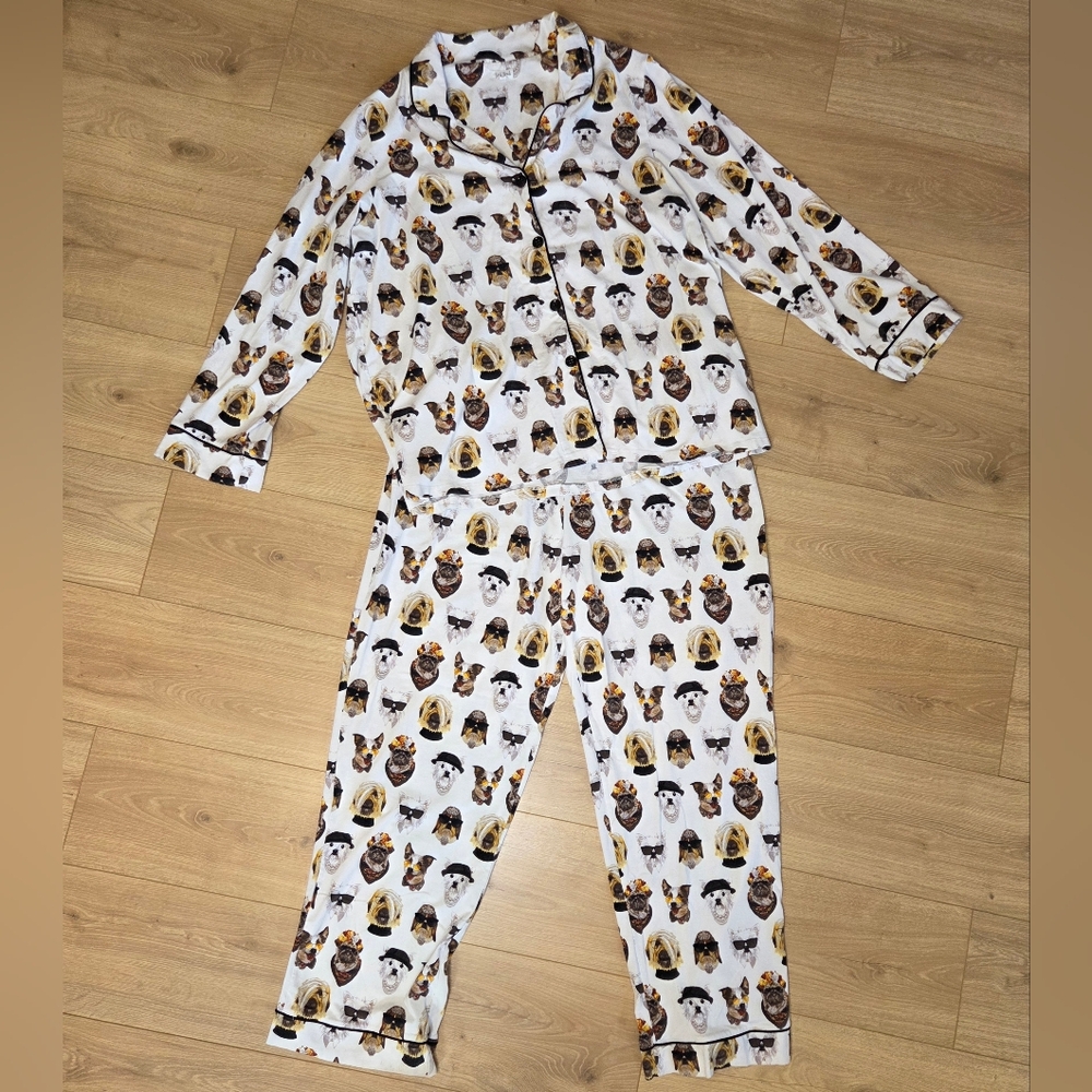 BedHead Pajamas 2X Dog Print Set Made USA Button Front Novelty Sleepwear Pockets